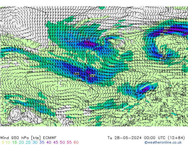 wiatr 950 hPa ECMWF wto. 28.05.2024 00 UTC