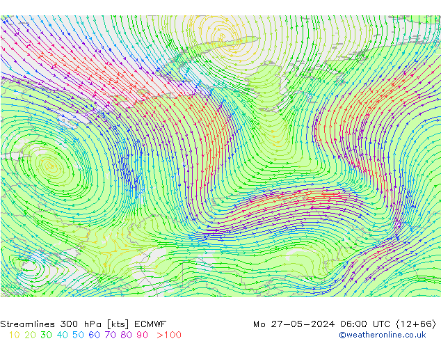 Streamlines 300 hPa ECMWF Mo 27.05.2024 06 UTC