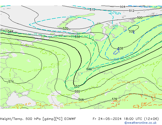 Z500/Rain (+SLP)/Z850 ECMWF Fr 24.05.2024 18 UTC