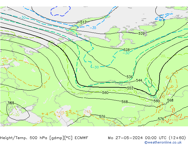 Z500/Rain (+SLP)/Z850 ECMWF пн 27.05.2024 00 UTC