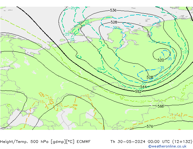 Z500/Rain (+SLP)/Z850 ECMWF gio 30.05.2024 00 UTC