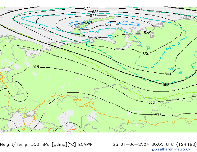 Height/Temp. 500 hPa ECMWF Sa 01.06.2024 00 UTC