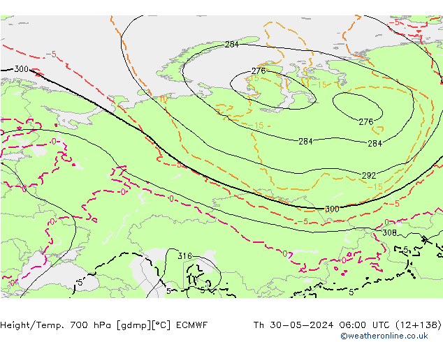 Height/Temp. 700 hPa ECMWF Th 30.05.2024 06 UTC