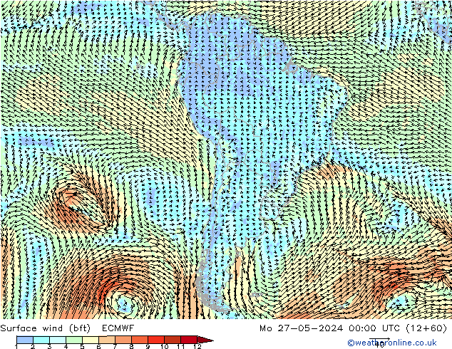 Vento 10 m (bft) ECMWF Seg 27.05.2024 00 UTC