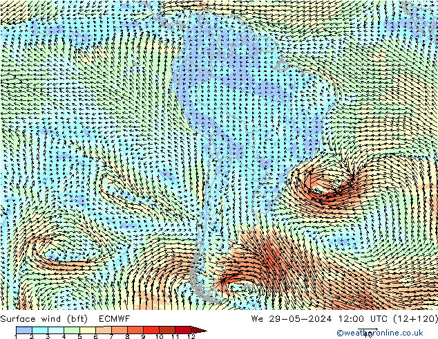 Bodenwind (bft) ECMWF Mi 29.05.2024 12 UTC