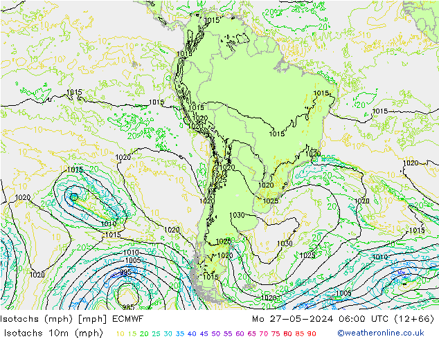 Isotachen (mph) ECMWF ma 27.05.2024 06 UTC