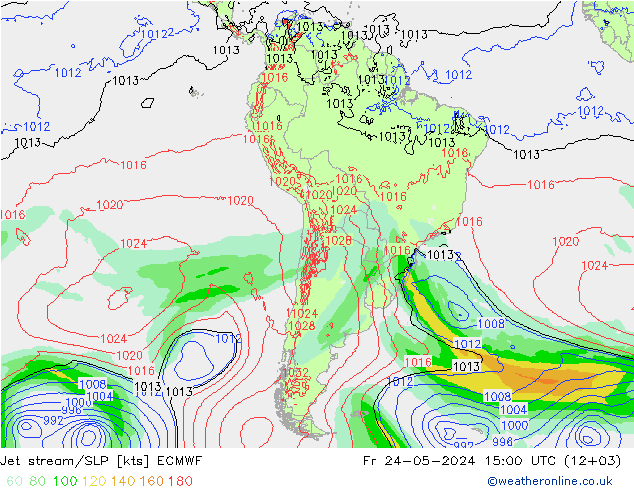 Jet stream/SLP ECMWF Pá 24.05.2024 15 UTC