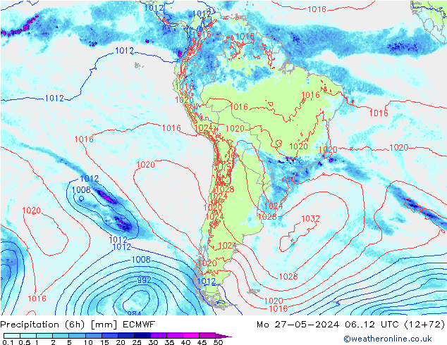 Z500/Rain (+SLP)/Z850 ECMWF Mo 27.05.2024 12 UTC