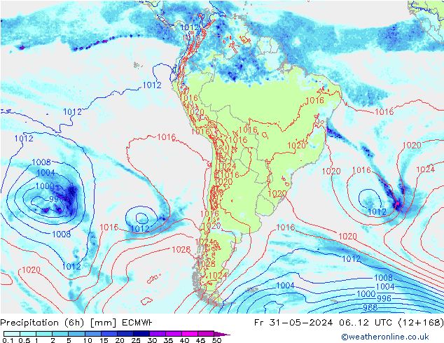 Z500/Rain (+SLP)/Z850 ECMWF Fr 31.05.2024 12 UTC