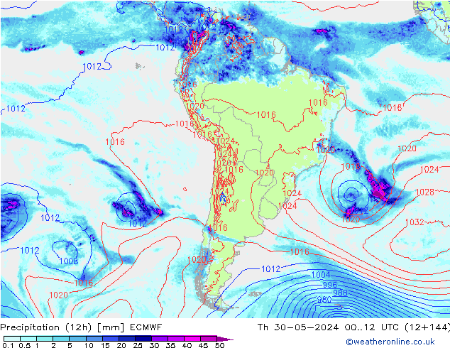 Precipitation (12h) ECMWF Th 30.05.2024 12 UTC