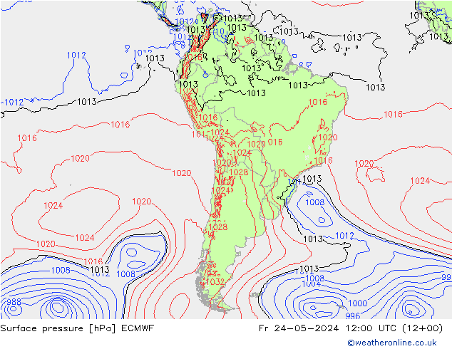 Atmosférický tlak ECMWF Pá 24.05.2024 12 UTC