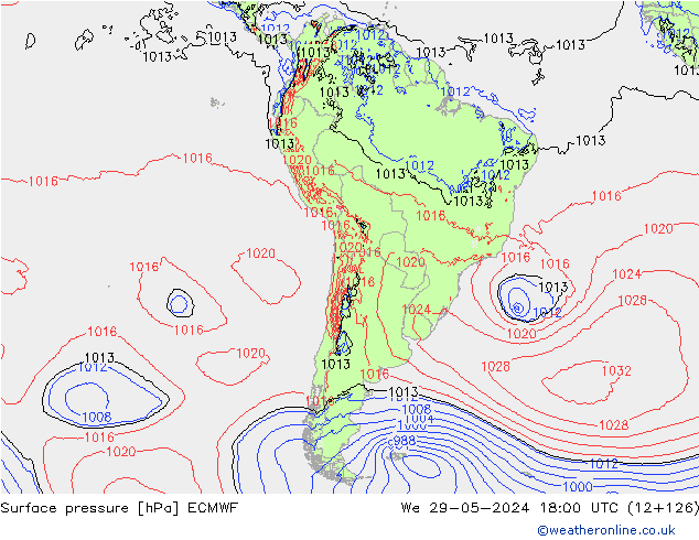 Presión superficial ECMWF mié 29.05.2024 18 UTC