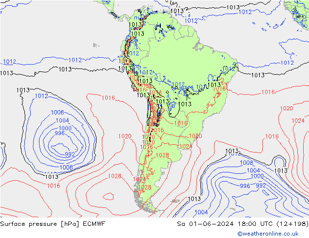 Presión superficial ECMWF sáb 01.06.2024 18 UTC