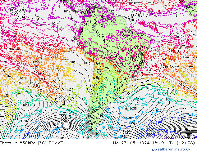 Theta-e 850hPa ECMWF Po 27.05.2024 18 UTC