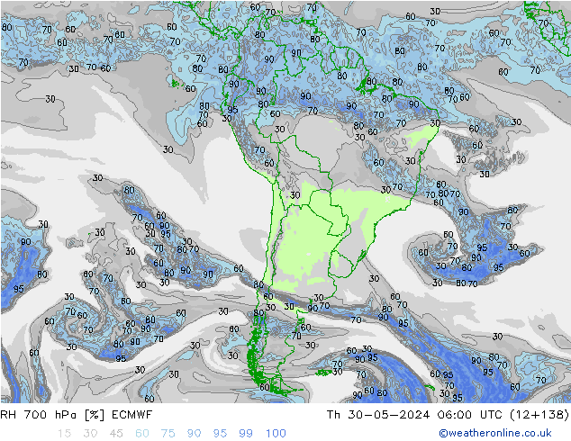 RH 700 гПа ECMWF чт 30.05.2024 06 UTC