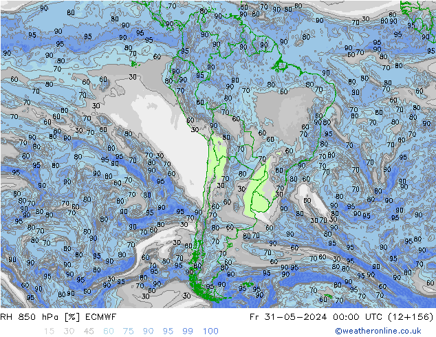 RH 850 hPa ECMWF ven 31.05.2024 00 UTC