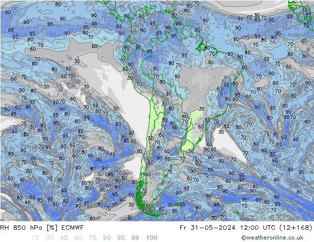 RH 850 hPa ECMWF Fr 31.05.2024 12 UTC