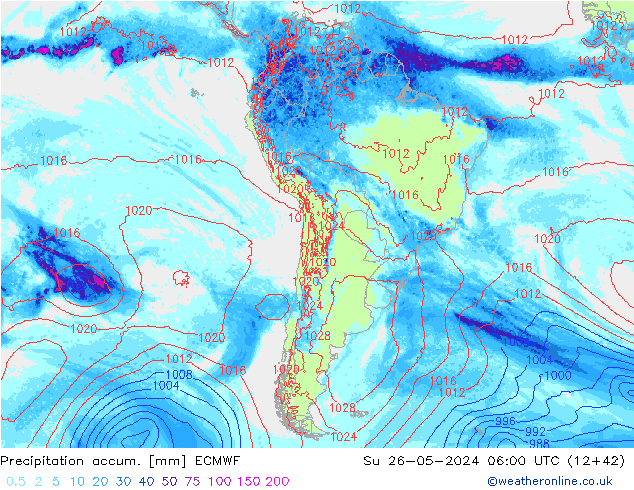 Precipitation accum. ECMWF Su 26.05.2024 06 UTC