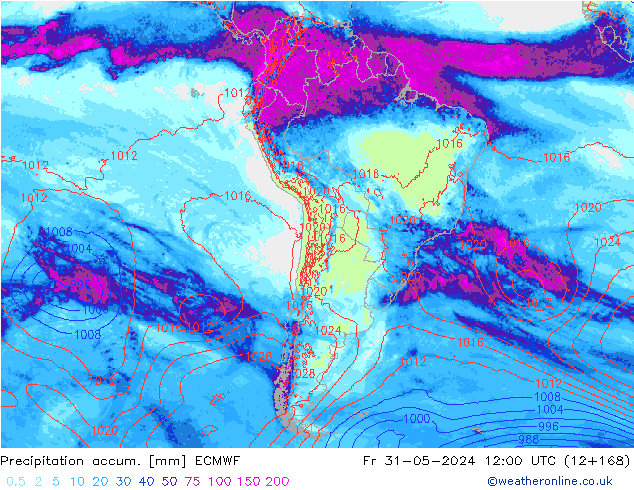 Precipitation accum. ECMWF Fr 31.05.2024 12 UTC