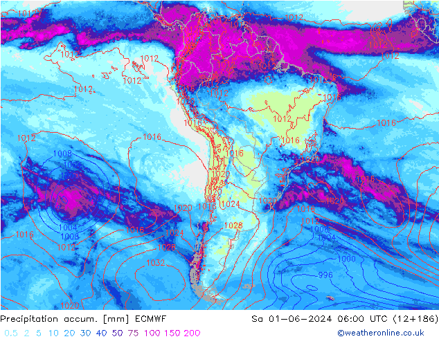 Precipitation accum. ECMWF So 01.06.2024 06 UTC