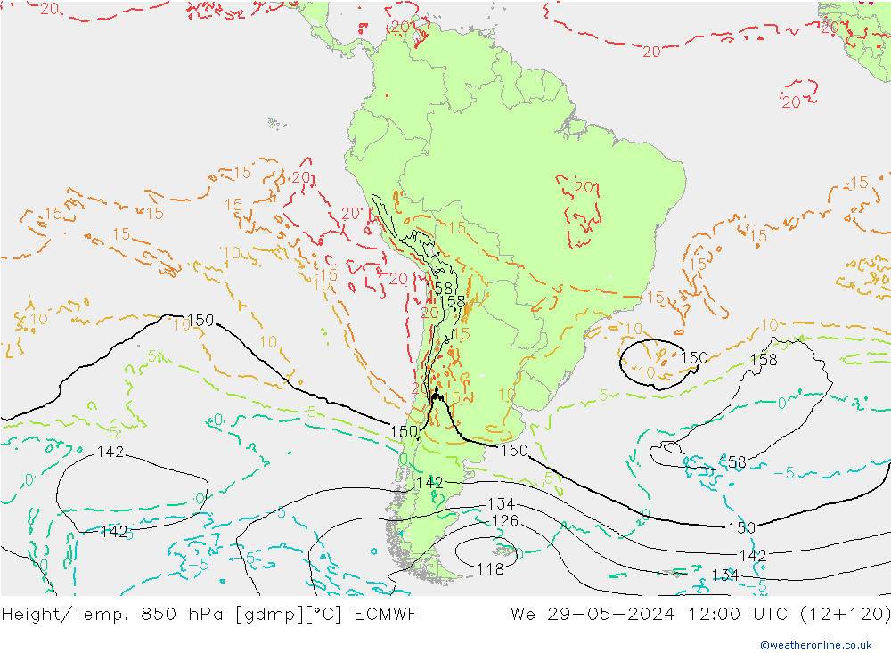 Z500/Rain (+SLP)/Z850 ECMWF We 29.05.2024 12 UTC