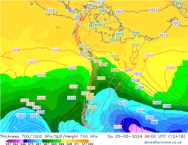 Dikte700-1000 hPa ECMWF za 25.05.2024 06 UTC