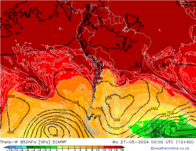 Theta-W 850hPa ECMWF pon. 27.05.2024 00 UTC