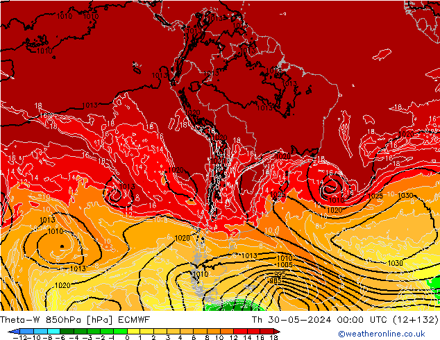 Theta-W 850hPa ECMWF Čt 30.05.2024 00 UTC