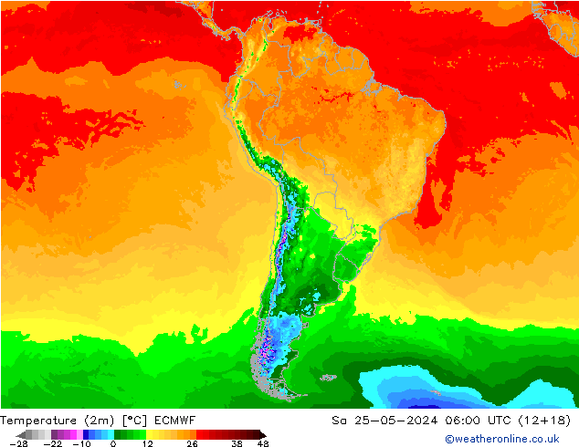 Temperatuurkaart (2m) ECMWF za 25.05.2024 06 UTC