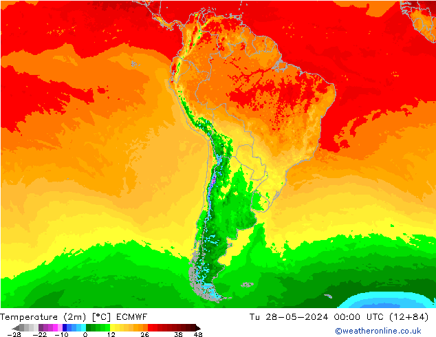 Sıcaklık Haritası (2m) ECMWF Sa 28.05.2024 00 UTC