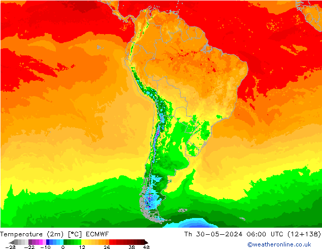 Temperature (2m) ECMWF Th 30.05.2024 06 UTC