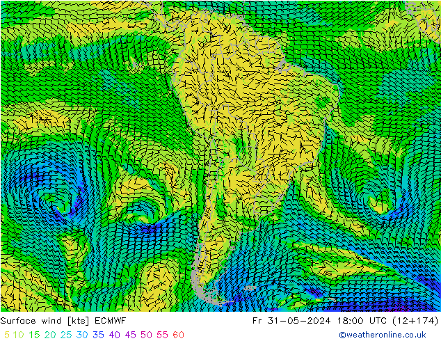 Viento 10 m ECMWF vie 31.05.2024 18 UTC