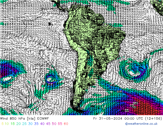wiatr 850 hPa ECMWF pt. 31.05.2024 00 UTC