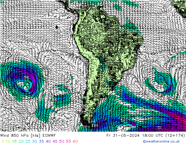 Vento 850 hPa ECMWF Sex 31.05.2024 18 UTC