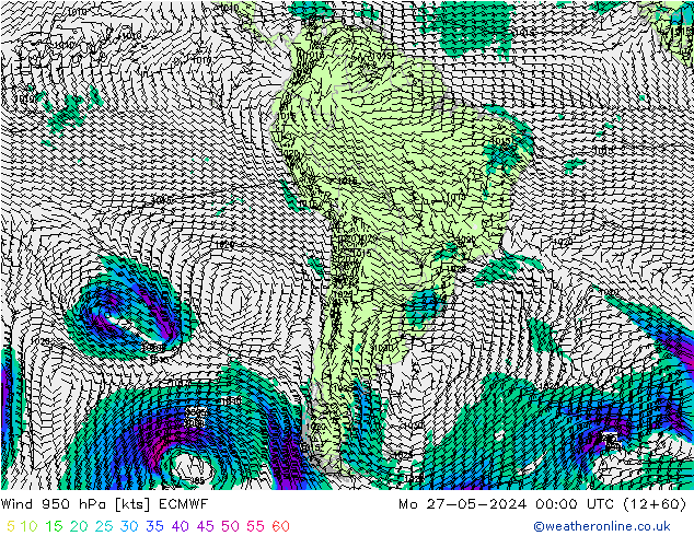 Rüzgar 950 hPa ECMWF Pzt 27.05.2024 00 UTC