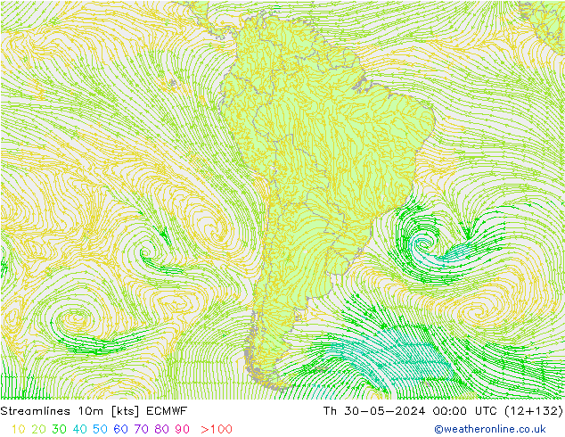 Streamlines 10m ECMWF Th 30.05.2024 00 UTC