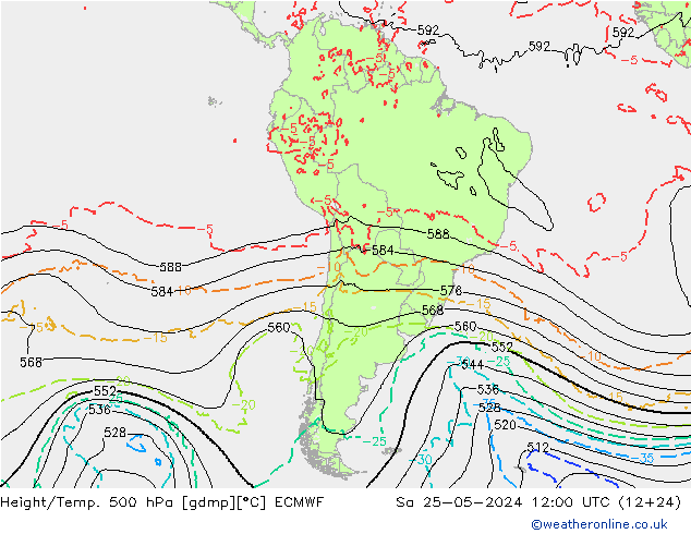 Z500/Rain (+SLP)/Z850 ECMWF Sa 25.05.2024 12 UTC