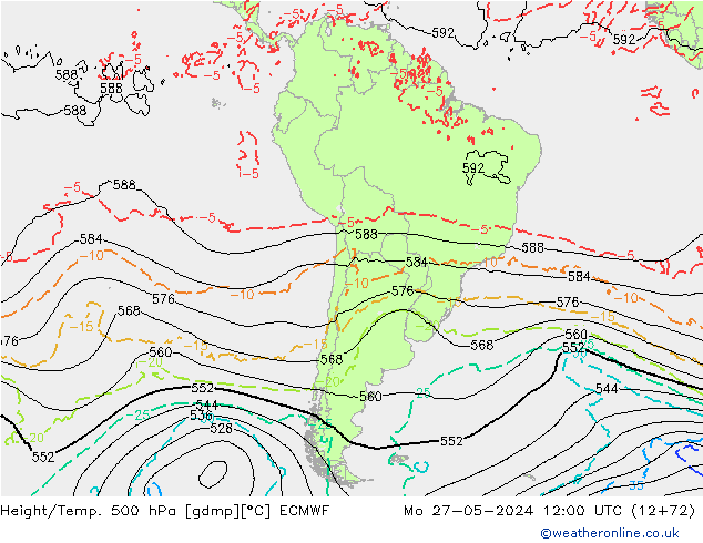 Z500/Rain (+SLP)/Z850 ECMWF Mo 27.05.2024 12 UTC