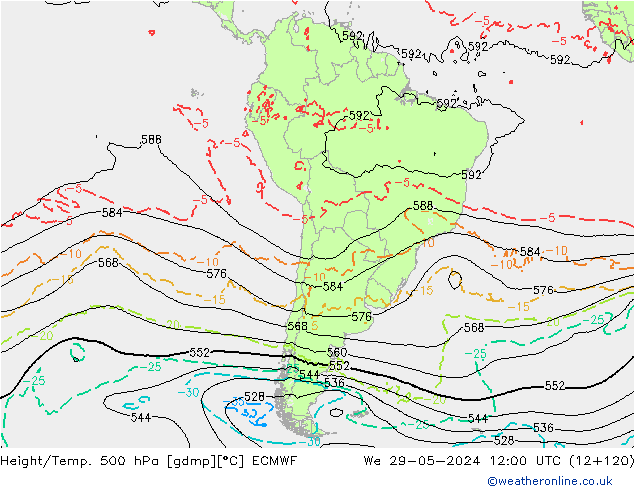 Z500/Rain (+SLP)/Z850 ECMWF Qua 29.05.2024 12 UTC