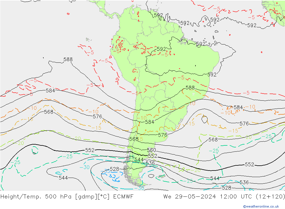 Z500/Rain (+SLP)/Z850 ECMWF We 29.05.2024 12 UTC