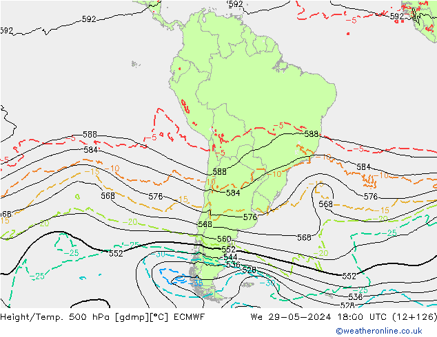 Z500/Yağmur (+YB)/Z850 ECMWF Çar 29.05.2024 18 UTC