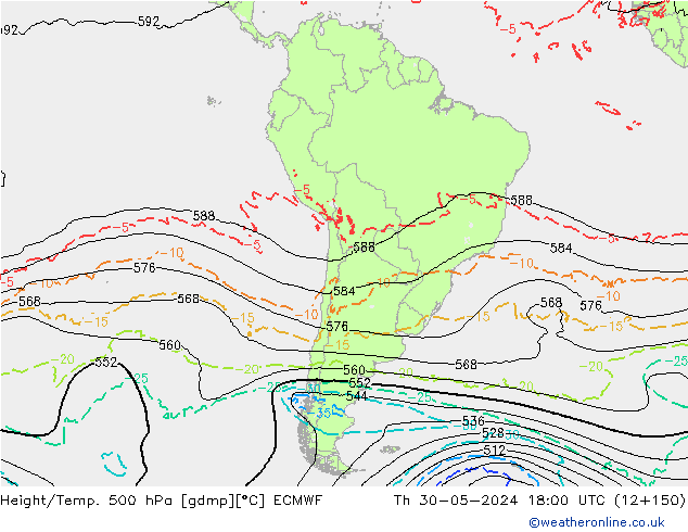 Height/Temp. 500 hPa ECMWF Th 30.05.2024 18 UTC