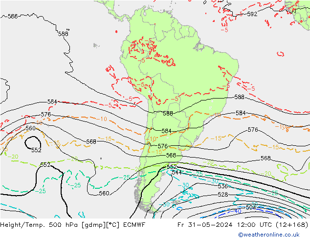 Z500/Rain (+SLP)/Z850 ECMWF Fr 31.05.2024 12 UTC