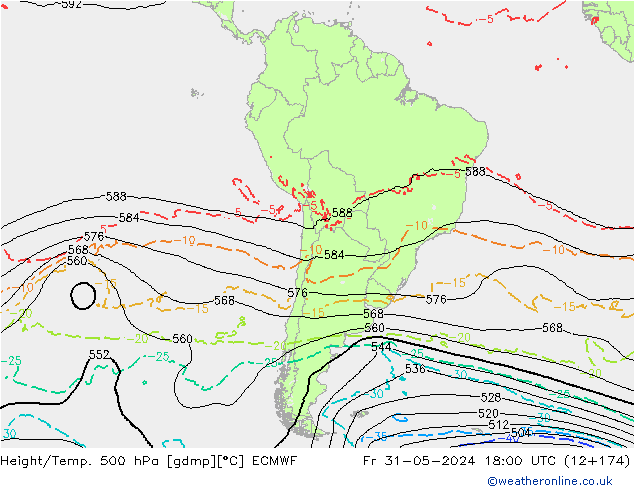 Z500/Rain (+SLP)/Z850 ECMWF Fr 31.05.2024 18 UTC