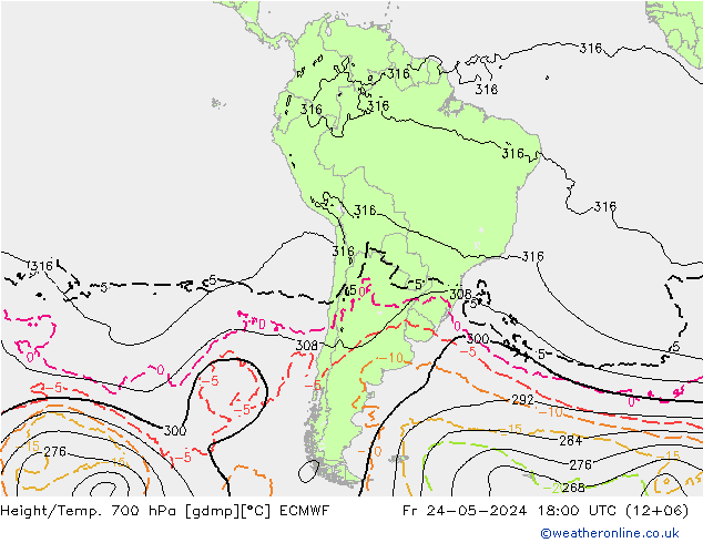 Hoogte/Temp. 700 hPa ECMWF vr 24.05.2024 18 UTC