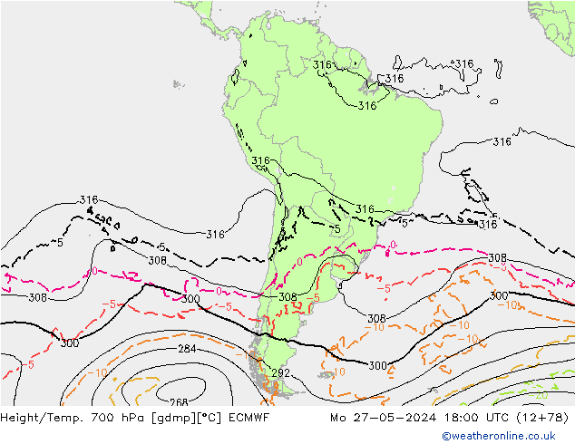 Height/Temp. 700 hPa ECMWF Mo 27.05.2024 18 UTC