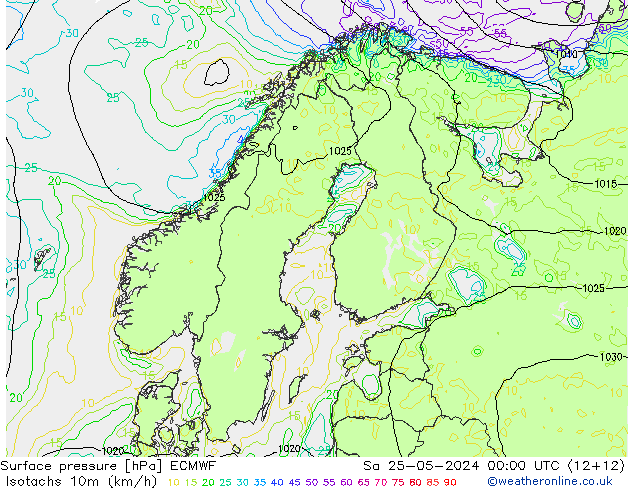 Isotaca (kph) ECMWF sáb 25.05.2024 00 UTC