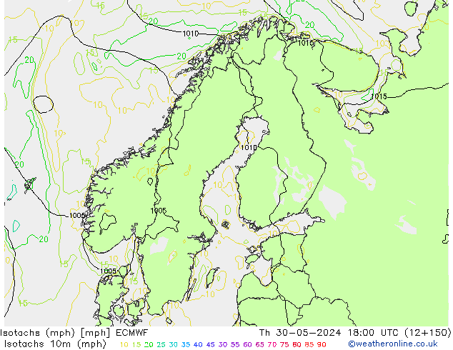 Isotachs (mph) ECMWF Th 30.05.2024 18 UTC