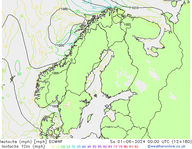 Isotachs (mph) ECMWF сб 01.06.2024 00 UTC