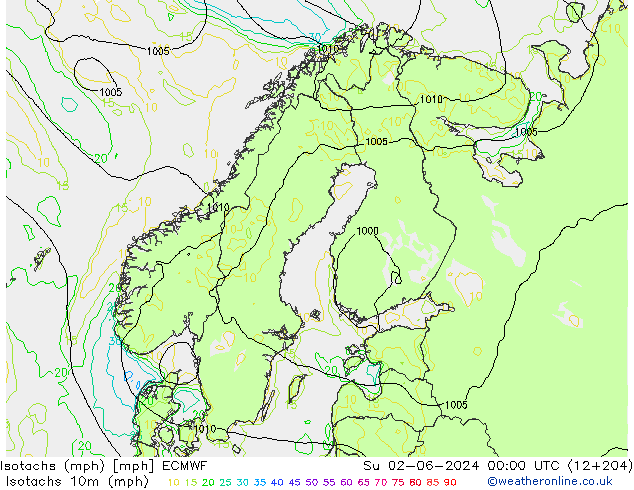 Isotachs (mph) ECMWF Su 02.06.2024 00 UTC